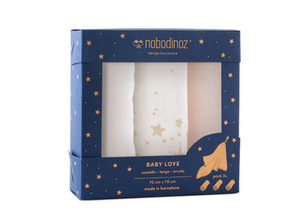 nobodinoz pack 3 x lange baby love 70x70 pink