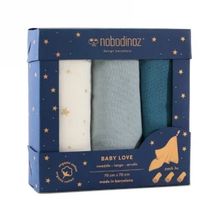 Nobodinoz - Boîte de 3 langes Baby Love eden Bleu Les langes