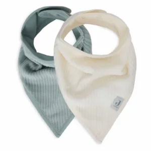 Jollein Bavoir Bandana Velvet Rib - Sea Green/Ivory - 2 Unités